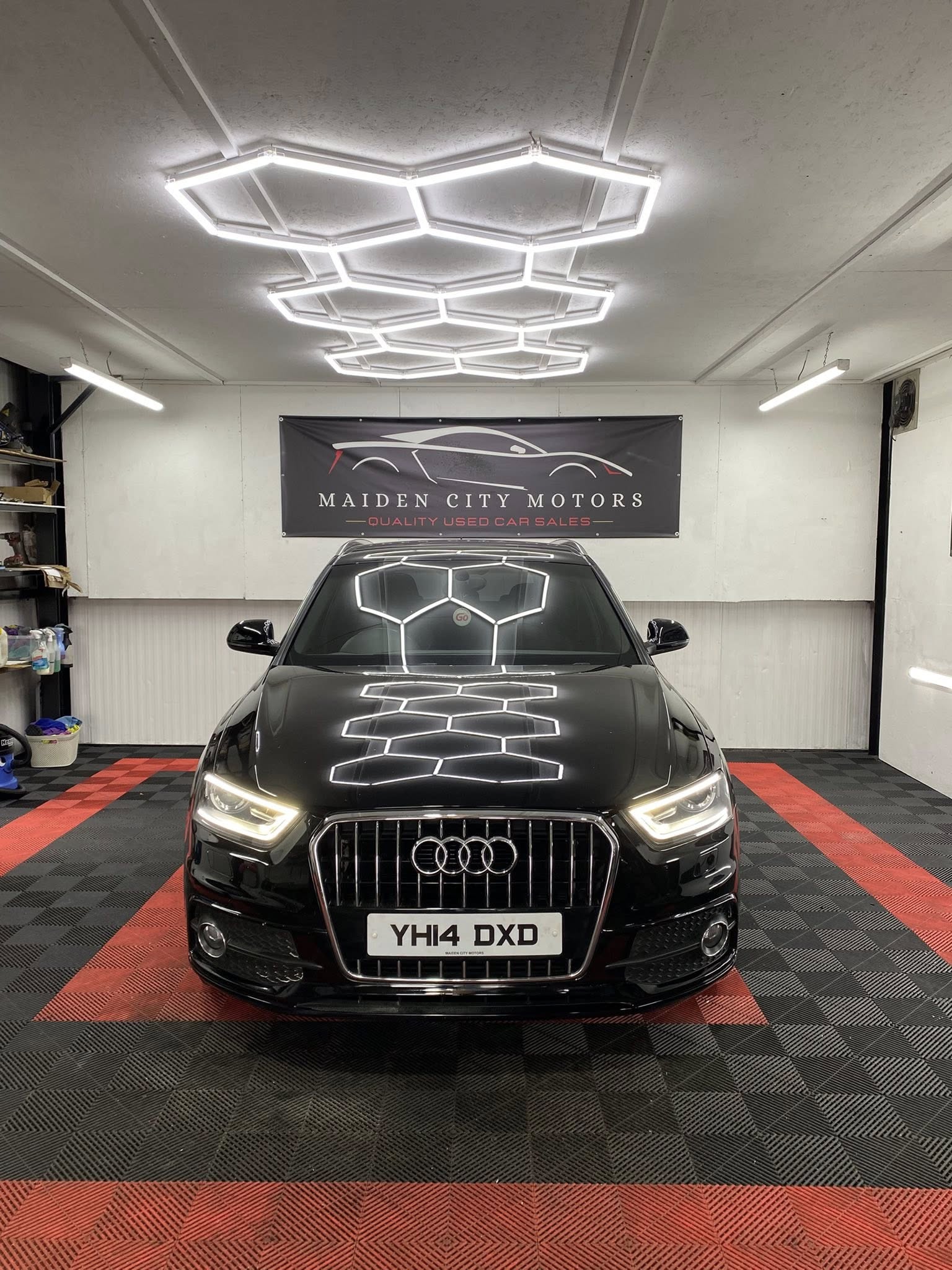 Front view of a black Audi